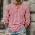 Men's Spring And Summer Casual Tough Style Henry Collar Bamboo Cotton Long Sleeve T-Shirt