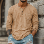 Men's Spring And Summer Casual Tough Style Henry Collar Bamboo Cotton Long Sleeve T-Shirt
